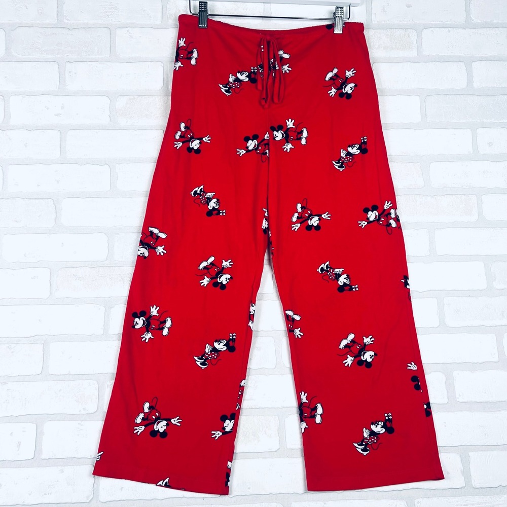 Disney Mickey Minnie Mouse Pajama Pants Womens Medium Red Wide Leg Sleepwear - Picture 14 of 14